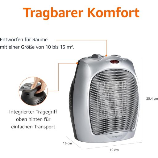 Amazon Basics Kerámia Segédradiátor 1800W Szabályozható Termosztáttal Ezüst