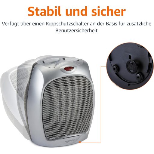 Amazon Basics Kerámia Segédradiátor 1800W Szabályozható Termosztáttal Ezüst