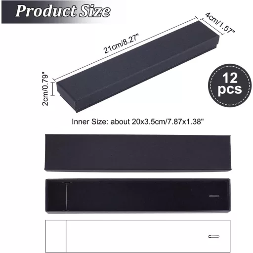 Súprava 12 ks čiernych kartónových šperkovníc nbeads, úložný box na náhrdelníky a náramky, obdĺžniková darčeková krabička 21 x 4 x 2 cm