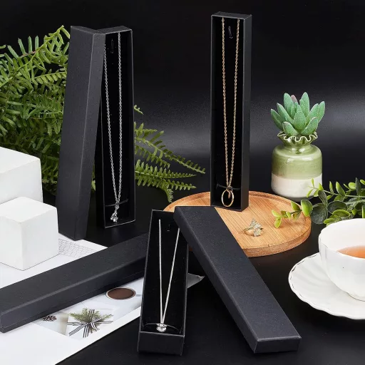 nbeads Fekete Karton Ékszerdoboz Szett 12 db, Nyaklánc Karkötő Tárolódoboz, Téglalap Ajándékdoboz 21x4x2 cm