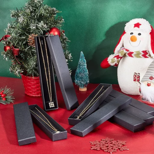 Set 12 cutii bijuterii din carton negru nbeads, cutie de depozitare coliere brățări, cutie cadou dreptunghiulară 21x4x2 cm