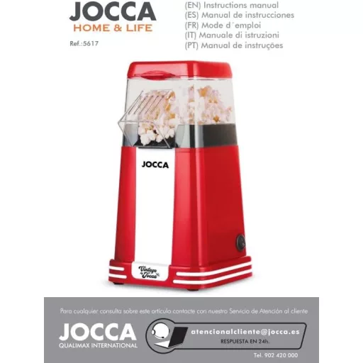 JOCCA 1200W olajmentes popcorn készítő gép retro design piros színben