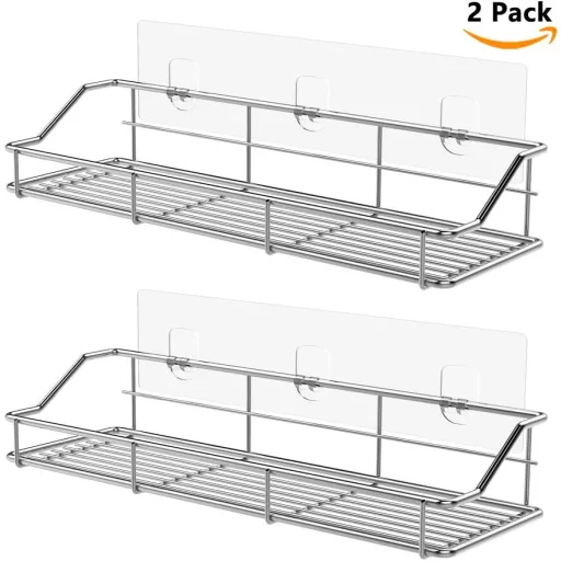 Oriware Átlátszó Öntapadó Rögzítő Zuhanyzó Kosárhoz és Polchoz - Fürdőszobai és Konyhai Papírtartó Kiegészítő - 2 db Csomag