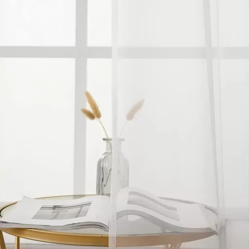 MIULEE Set de perdele voile albe - 2 bucăți perdele transparente, diafane pentru decorarea camerei de zi și a dormitorului, 175x140 cm, design dantelat, Mo