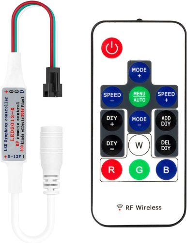 BTF-LIGHTING 14 gombos vezeték nélküli RF LED RGB vezérlő, 300 féle világítási effekttel, WS2811/WS2812B LED szalagokhoz, DC5V/12V