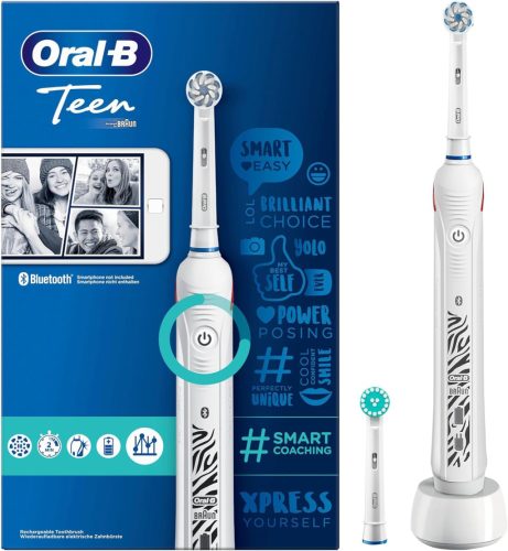 Oral-B Teen elektromos fogkefe, fogszabályzóhoz, Bluetooth-os, fehér
