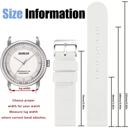 OLLREAR Uniszex Nylon Óraszíj Rozsdamentes Acél Ezüst Csattal 20 mm