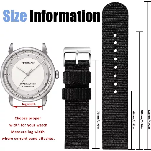 OLLREAR Uniszex Nylon Óraszíj Rozsdamentes Acél Ezüst Csattal 24 mm