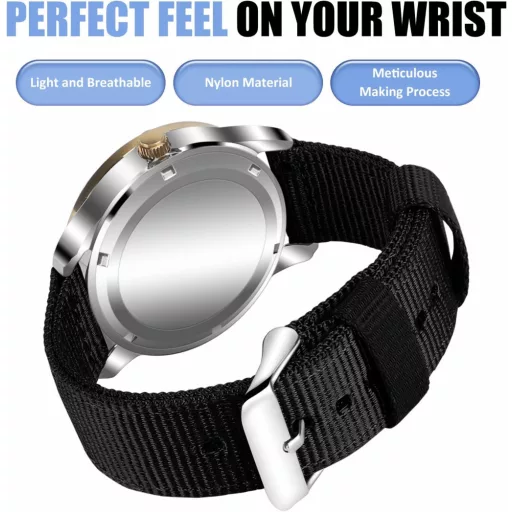 OLLREAR Uniszex Nylon Óraszíj Rozsdamentes Acél Ezüst Csattal 24 mm