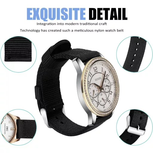 OLLREAR Uniszex Nylon Óraszíj Rozsdamentes Acél Ezüst Csattal 20 mm