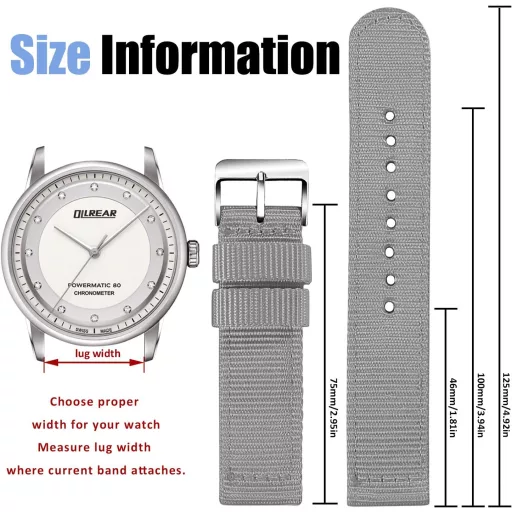 OLLREAR Unisex Nylon Óraszíj Ezüst Fém Csattal 20 mm