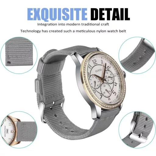 OLLREAR Unisex Nylon Óraszíj Ezüst Fém Csattal 20 mm
