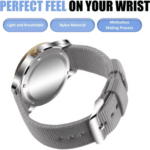 OLLREAR Unisex Nylon Óraszíj Ezüst Fém Csattal 20 mm