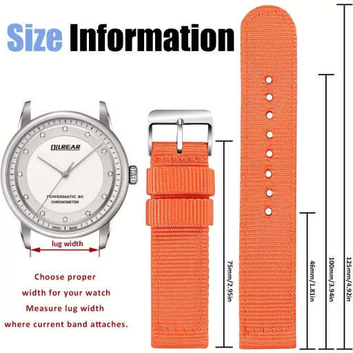 OLLREAR Unisex Nylon Óraszíj Ezüst Fém Csattal 20 mm narancs