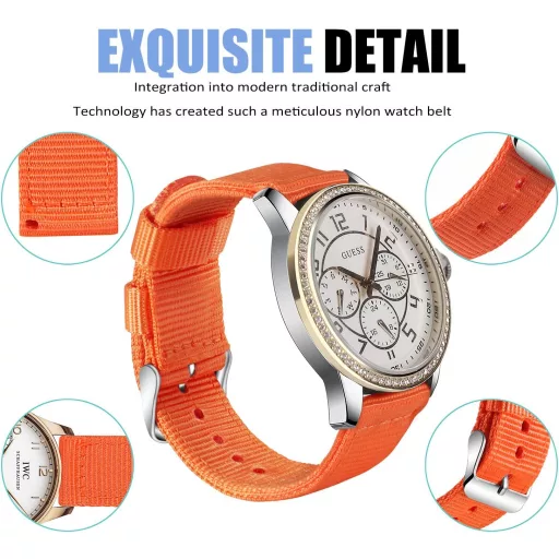 OLLREAR Unisex Nylon Óraszíj Ezüst Fém Csattal 20 mm narancs