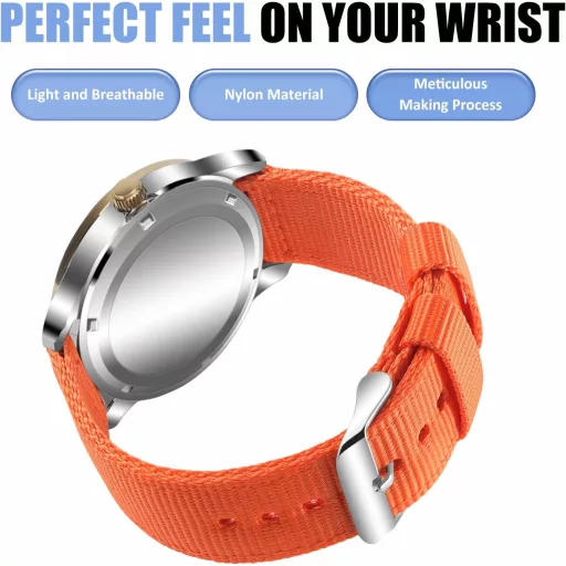 OLLREAR Unisex Nylon Óraszíj Ezüst Fém Csattal 20 mm narancs
