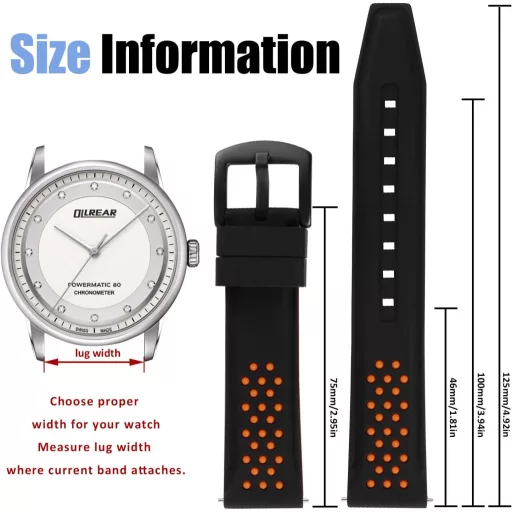 OLLREAR Uniszex Szilikon Óraszíj Fekete Rozsdamentes Acél Csattal 22 mm narancs