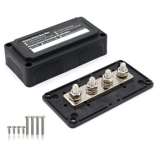 Bloc de distribuție a curentului T Tocas 48V 300A, negru, cu capac, 4 borne M8