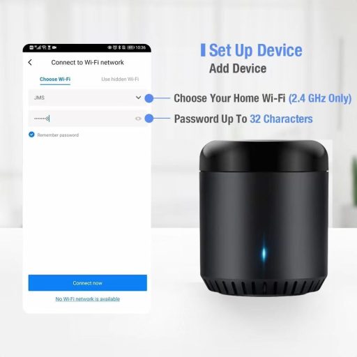 Broadlink RM Mini3 Hub Smart Home - Telecomandă Universală IR pentru Smartphone, Control WiFi, Rază de Acțiune 8m, Negru