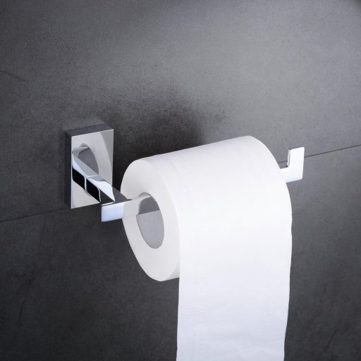 Suport pentru hârtie igienică de perete Kelelife - Alamă cromată, fixare autoadezivă, finisaj lustruit, accesoriu pentru baie