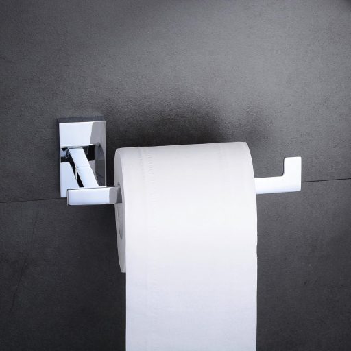Suport pentru hârtie igienică de perete Kelelife - Alamă cromată, fixare autoadezivă, finisaj lustruit, accesoriu pentru baie