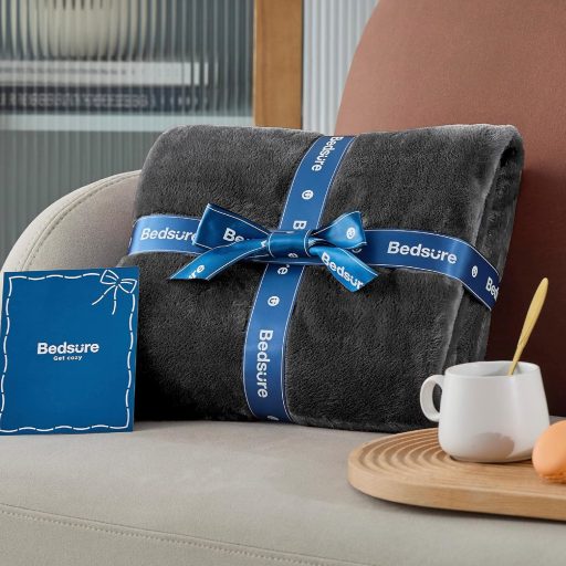 BEDSURE XXL Puha Fleece Takaró 220x240 cm, Meleg Téli Pléd Kanapéra, Sötétszürke