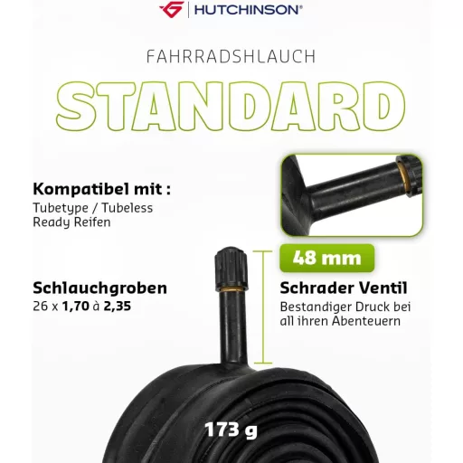 Hutchinson Standard Kerékpár Belső Gumi Presta Szelep 0,9mm 2db - 26x1.7, Schrader