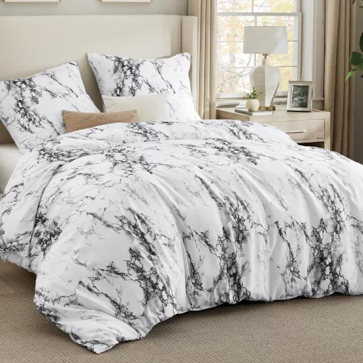 Bedsure 3 részes mikroszálas ágynemű garnitúra 200x200 cm márvány fehér