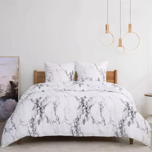 Bedsure 3-dielna súprava obliečok z mikrovlákna 200x200 cm mramorová biela