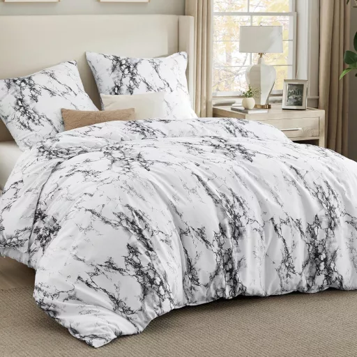 Bedsure 3-dielna súprava obliečok z mikrovlákna 200x200 cm mramorová biela