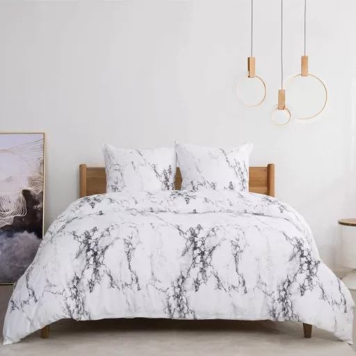 Bedsure 3-dielna súprava obliečok z mikrovlákna 200x200 cm mramorová biela