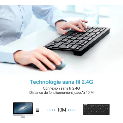 TECKNET Wireless Mini Billentyűzet 2.4G AZERTY, Ultravékony, Hosszú Akkumulátor, 12 Multimédia Gomb
