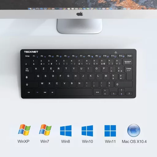TECKNET Bezdrôtová klávesnica – Mini 2.4G, Tenký dizajn, Batéria s dlhou životnosťou, 12 multimediálnych tlačidiel, AZERTY, pre Windows 10/11 PC