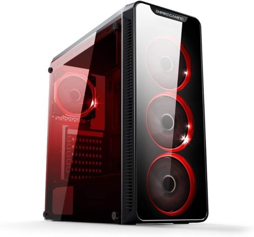 EMPIRE GAMING Warmachine ATX Mid-Tower Gamer Ház - 4 RGB LED Ventilátor, 11 Világítási Mód, Edzett Üveg, Vízhűtés Kompatibilis, Fekete