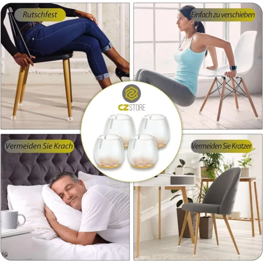 CZ Store® Filc Székláb Védő 40db - 12-16mm Szilikon Bútorvédő Párna Karcolásálló Széktalp Parkettához és Kényes Padlóhoz - Tartós Bútorláb V