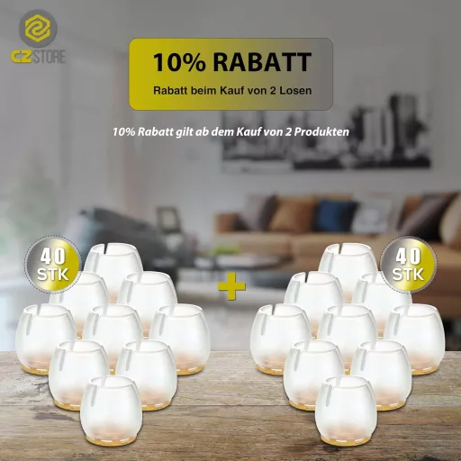 CZ Store® Filc Székláb Védő 40db - 12-16mm Szilikon Bútorvédő Párna Karcolásálló Széktalp Parkettához és Kényes Padlóhoz - Tartós Bútorláb V