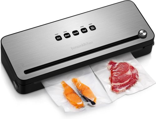 Bonsenkitchen VS3802 Fekete Vákuumfóliázó Gép Sous Vide-hoz, Vágóval és Kiegészítőkkel