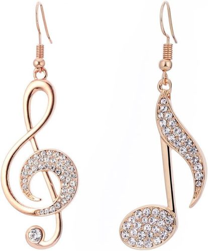 Aodun Jewelry Hangjegy Fülbevaló Nőknek - Hipoallergén Rozéarany és Ezüst Bevonatú Lógós Fülbevaló Kristály Díszítéssel - Ajándék Ékszer