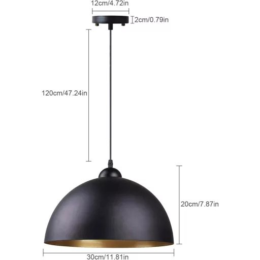 FRIDEKO HOME Lampă de tavan industrială semicirculară 30cm Neagră E27 Pendul Vintage