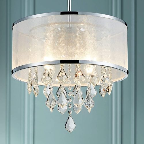 Lustră modernă cu cristale Bestier, plafonieră - Cromată, semi-încastrată, 6 becuri, soclu E14, 77x25x19 cm, compatibilă LED/CFL