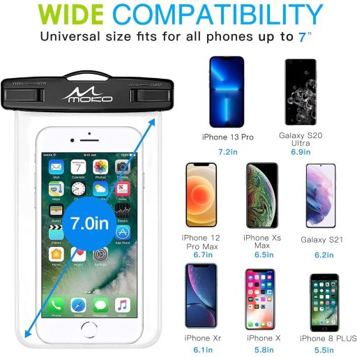 MoKo 2 buc. Huse Impermeabile pentru Telefon Mobil, Compatibile cu iPhone 13/12/11, Samsung Galaxy S22/S21, Huawei P50, Xiaomi 12/11 - Negru