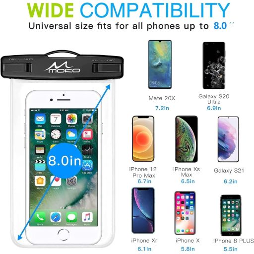 MoKo 2 buc. Huse Impermeabile pentru Telefon Mobil, Compatibile cu iPhone 13/12/11, Samsung Galaxy S22/S21, Huawei P50, Xiaomi 12/11 - Negru