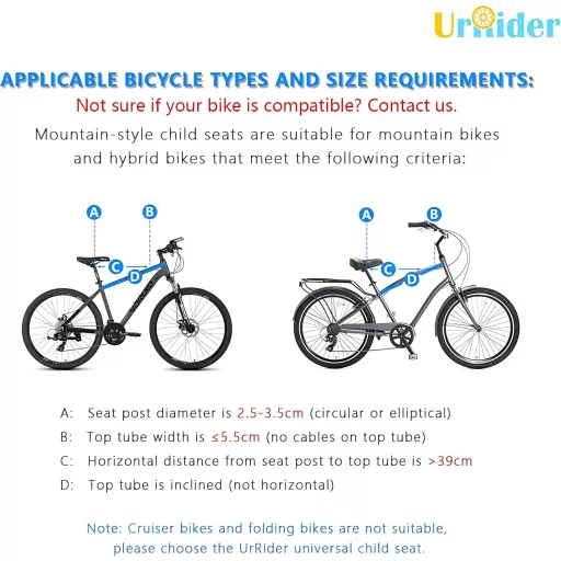 UrRider Predná detská sedačka na horský bicykel – Skladacia, ultraľahká, pre deti od 2 do 6 rokov