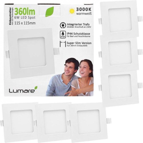 6 db LED Beépíthető Spotlámpa 6 W IP44 Extra Vékony Fehér, Fürdőszobákhoz és Nedves Helyiségekhez Újracsomagolt termék