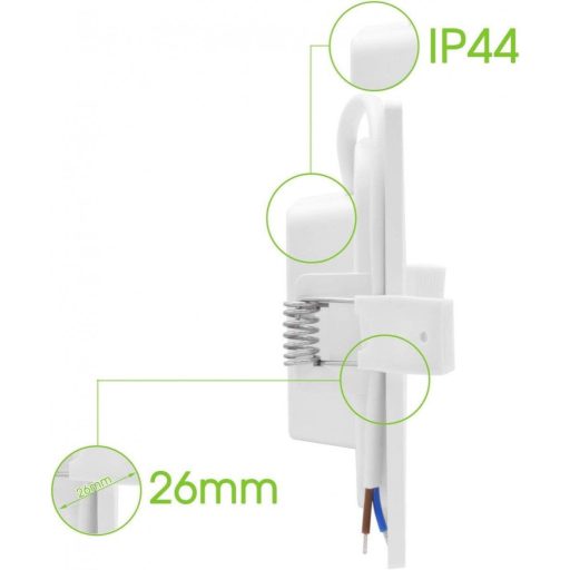 LED Beépíthető Spotlámpa 6W, 360lm, Extra Sekély, Négyszögletes Fehér Keret, IP44 Védettségű, Meleg Fehér 3000K Újracsomagolt termék