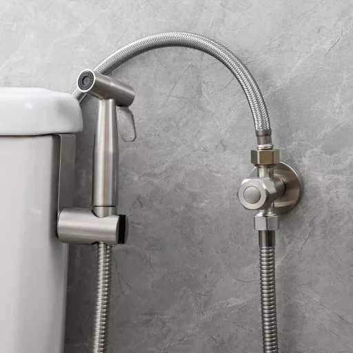 Tecmolog rozsdamentes acél hordozható bidé csap WC-hez állvánnyal és 1.2m csővel