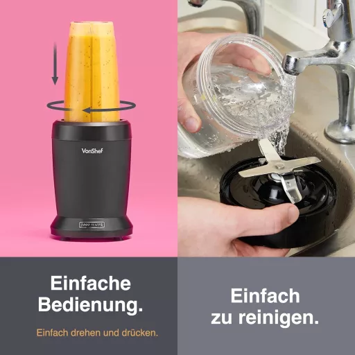 VonShef Osobný Mixér 1000W - Multifunkčný Smoothie Maker na Ovocie, Zeleninu, Drvenie Ľadu - 800ml a 500ml Prenosné Poháre