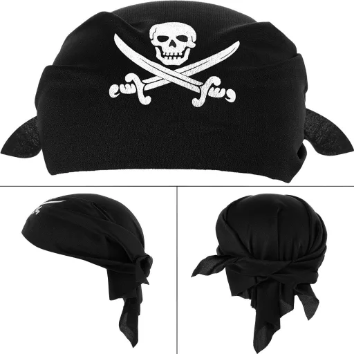 Bandane Negre de Pirat Blulu, 12 bucăți - Baticuri Căpitan Pirat pentru Costume, Halloween și Petreceri pentru Copii, 21,5 x 21,5 x 28,5 cm