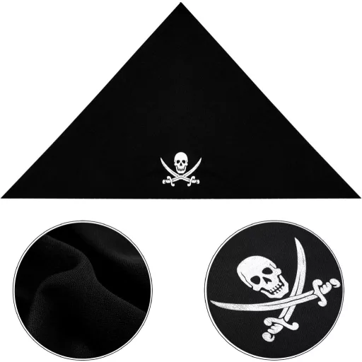 Bandane Negre de Pirat Blulu, 12 bucăți - Baticuri Căpitan Pirat pentru Costume, Halloween și Petreceri pentru Copii, 21,5 x 21,5 x 28,5 cm