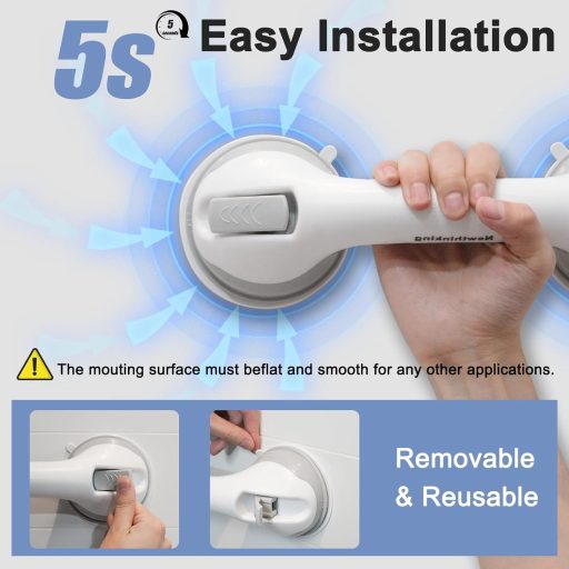 Nethinking Tapadókorongos Kapaszkodó 30 cm - Fürdőszobai Biztonsági Fogantyú Időseknek és Gyerekeknek - Hordozható Csúszásgátló Korlát ABS A